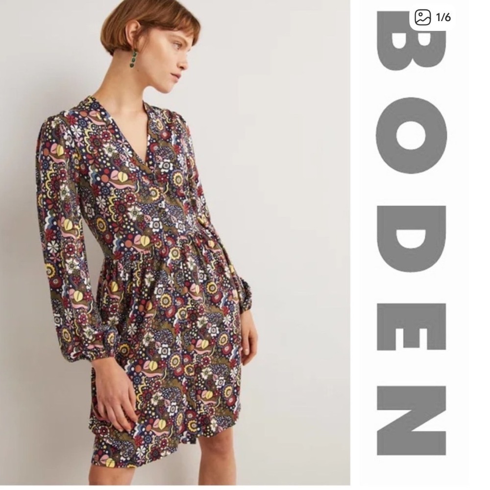 Boden Button-Through‎ Jersey Dress Women's US 6 Long Floral